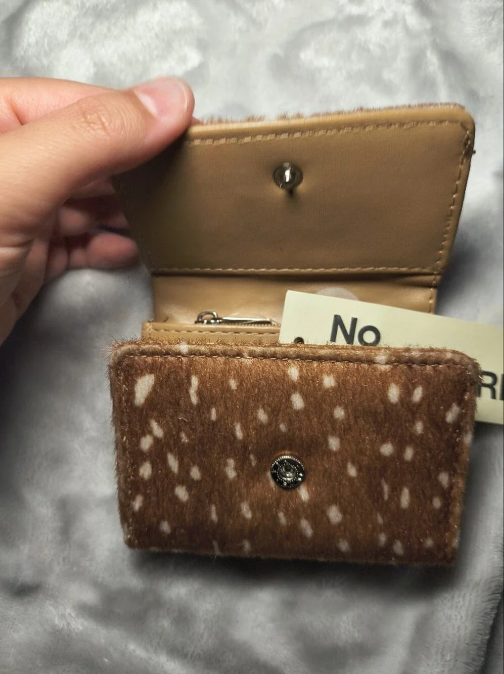 No Boundaries Womens Animal Print Doe Fuzzy Wallet NWT